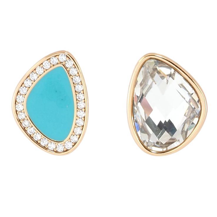 Серьги Xuping Позолота 18K пусеты Ассиметричные кристалл и бирюзовая эмаль фото №12 Серьги Xuping Позолота 18K пусеты Ассиметричные кристалл и бирюзовая эмаль фото №12