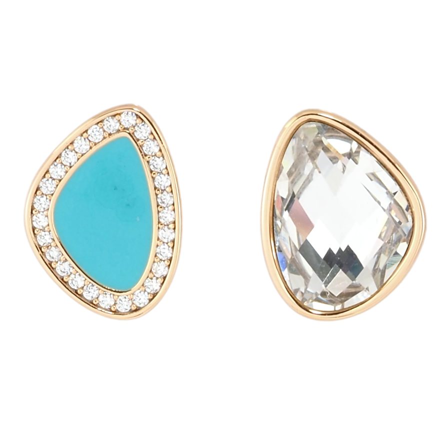Серьги Xuping Позолота 18K пусеты Ассиметричные кристалл и бирюзовая эмаль фото №1