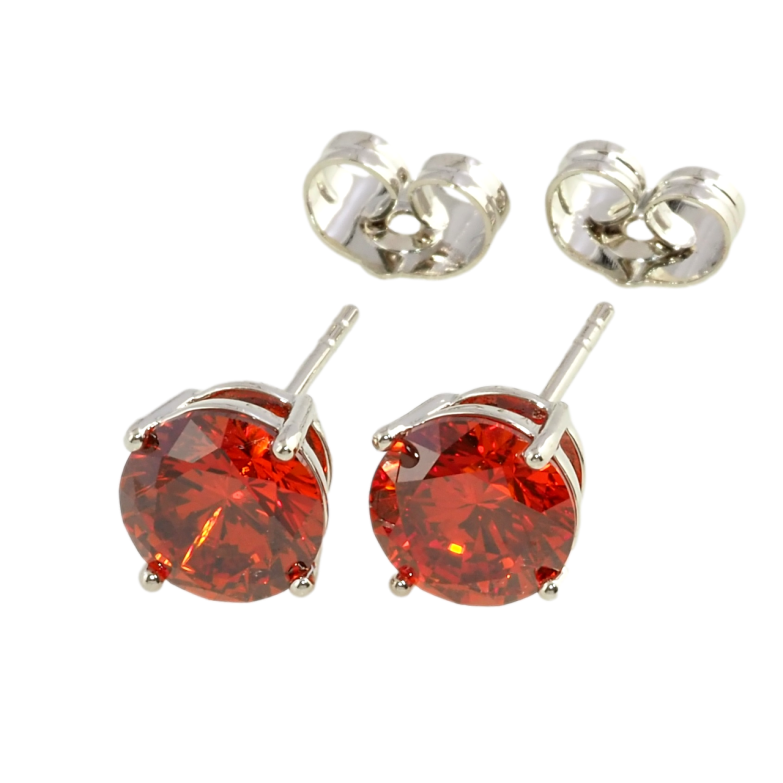 Серьги Xuping Родий пусеты Красные фианиты в 4-х крапановой оправе ø 8мм фото №1