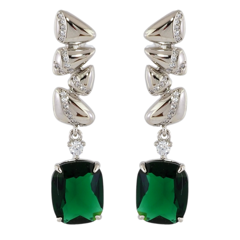 Сережки Xuping Родій пусети Підвіски із зеленими фіанітами фото №1