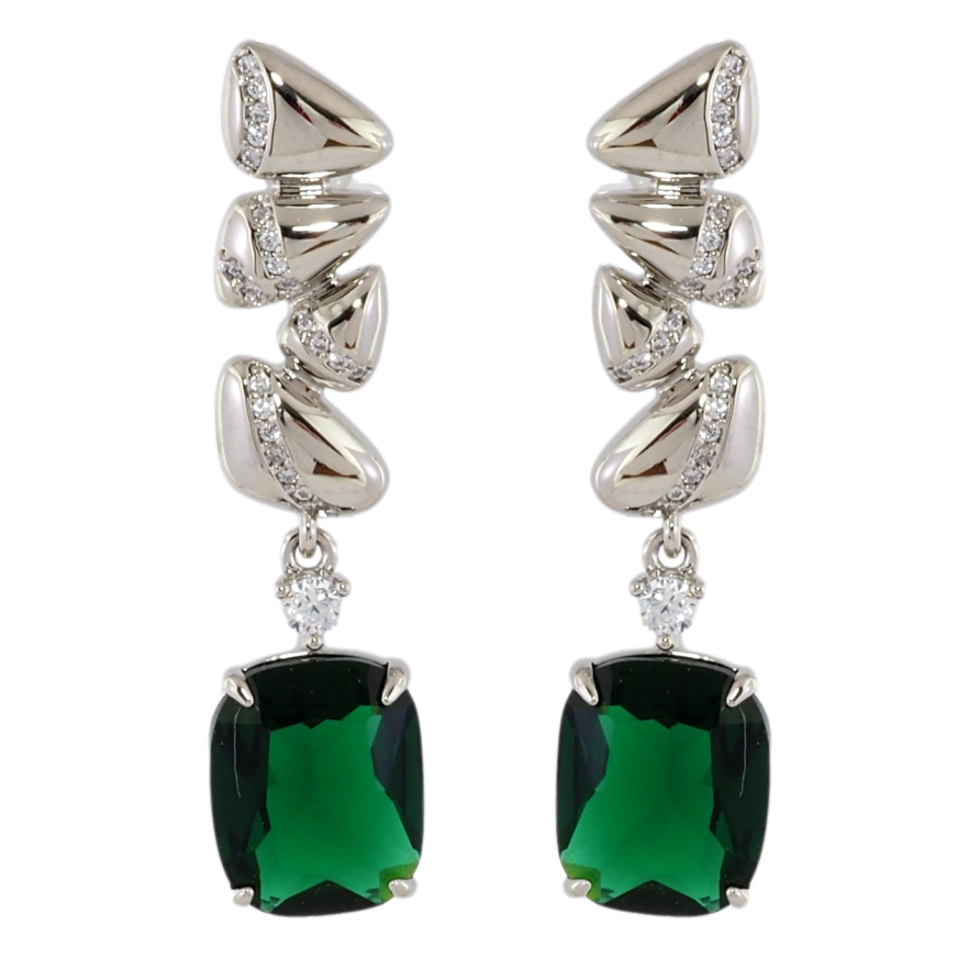 Серьги Xuping Родий пусеты Подвески с зелеными фианитами фото №1