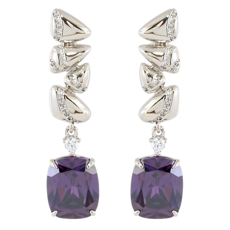 Серьги Xuping Родий пусеты Подвески с сиреневыми фианитами фото №22
