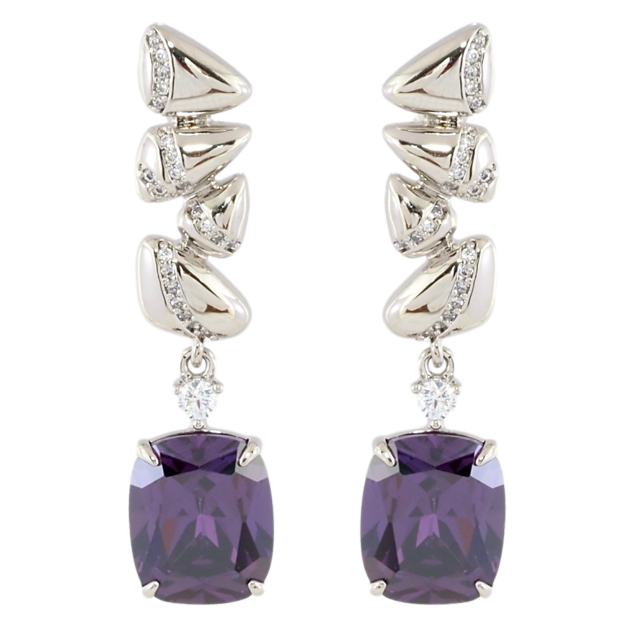 Серьги Xuping Родий пусеты Подвески с сиреневыми фианитами фото №1 Серьги Xuping Родий пусеты Подвески с сиреневыми фианитами фото №1