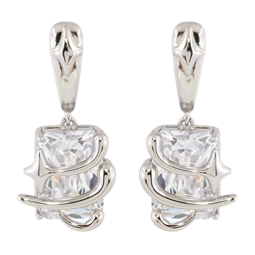 Серьги Xuping Родий пусеты Подвески с фианитами фото №1 Серьги Xuping Родий пусеты Подвески с фианитами фото №1