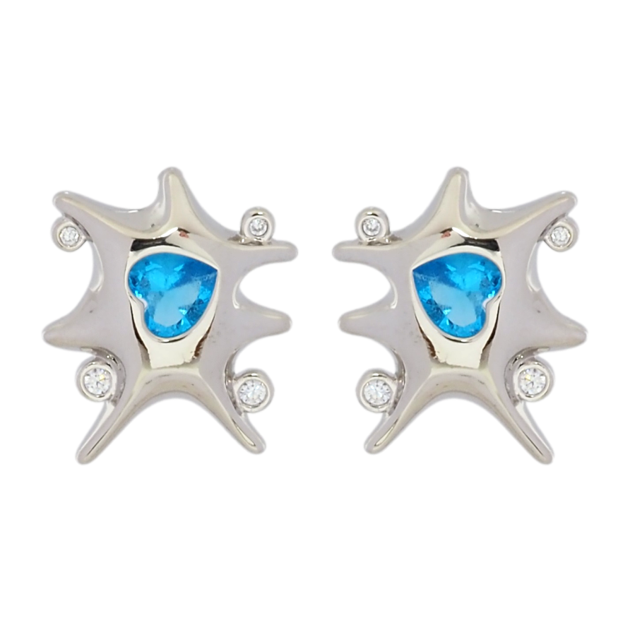 Серьги Xuping Родий пусеты Декоративные с голубыми кристальными сердечками фото №1