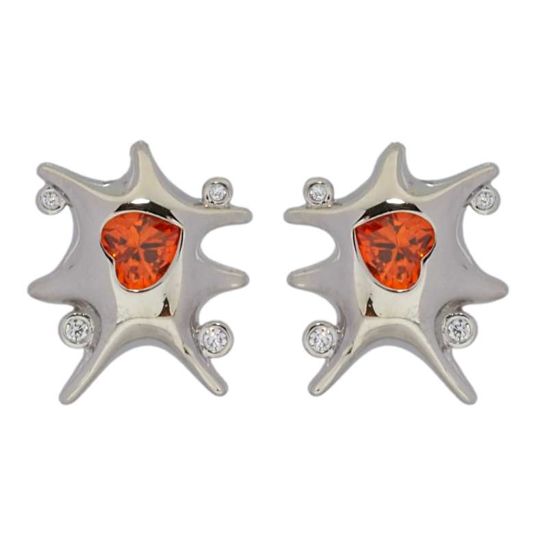 Сережки Xuping Родій пусети Декоративні з червоними кришталевими сердечками фото №1 Сережки Xuping Родій пусети Декоративні з червоними кришталевими сердечками фото №1