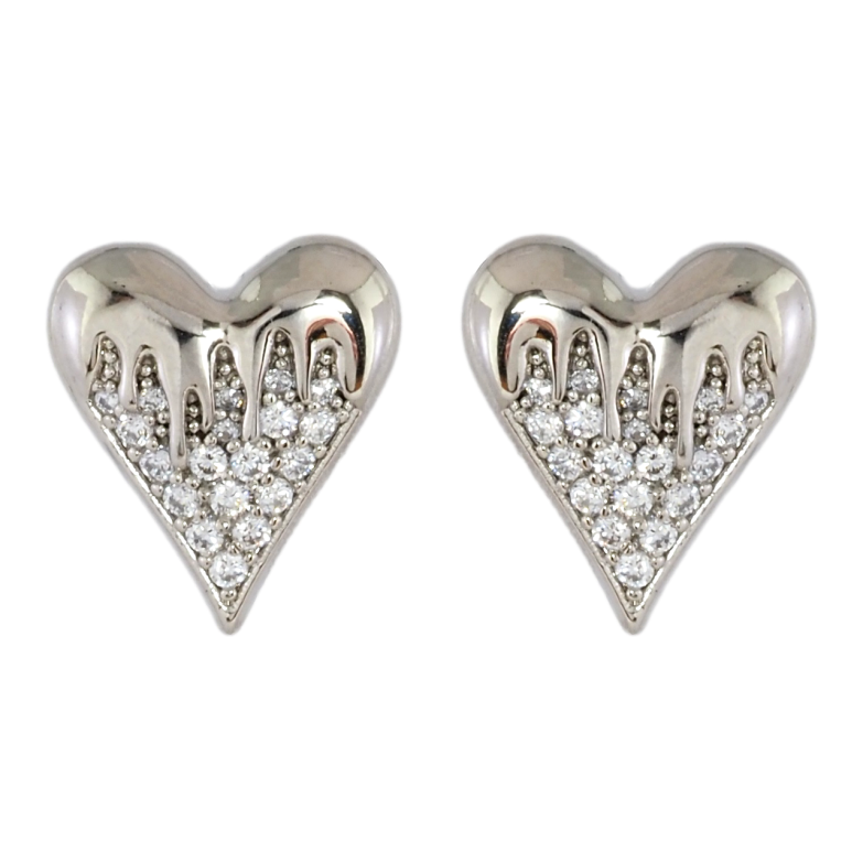 Сережки Xuping Родій пусети Сердечка з інкрустацією цирконієм фото №1