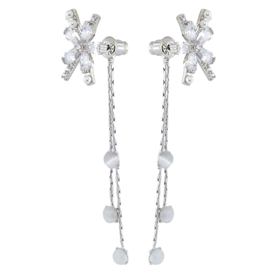 Серьги Xuping Родий пусеты-джекеты Кристальные цветочки с подвесками фото №1