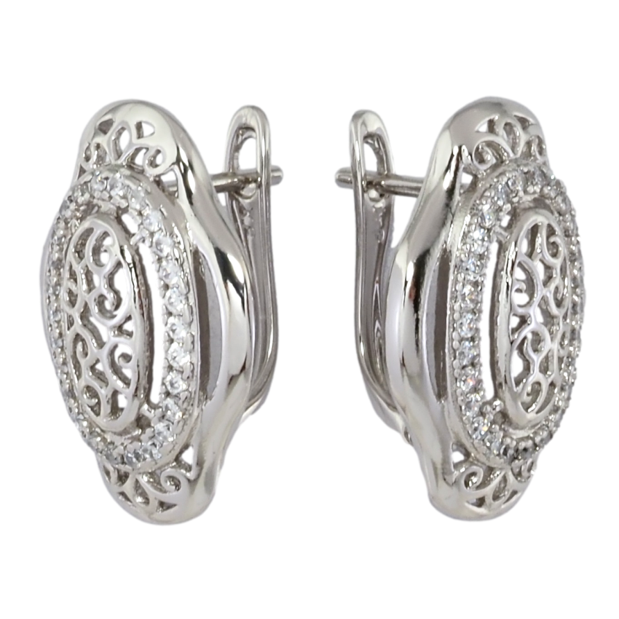 Серьги Xuping Родий английский замок Резной узор с цирконием фото №1