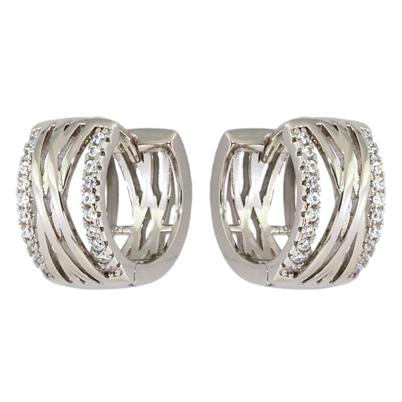 Серьги Xuping Родий колечки Узор с дорожками циркония фото №4