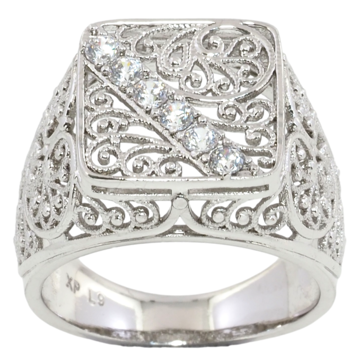 Перстень Xuping Родій Різьблений ажурний візерунок з доріжкою цирконію фото №23 Перстень Xuping Родій Різьблений ажурний візерунок з доріжкою цирконію фото №23