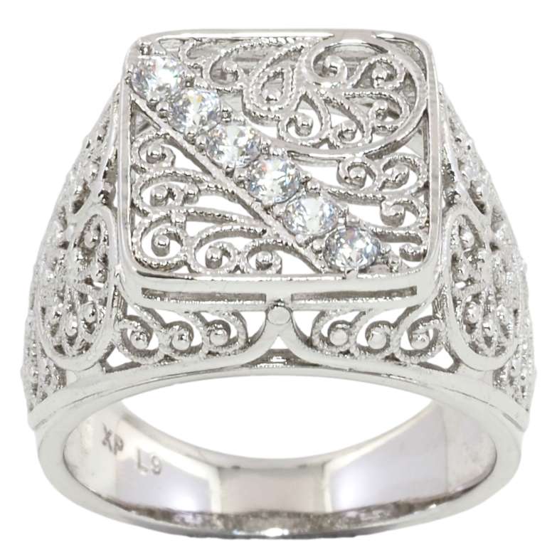 Перстень Xuping Родій Різьблений ажурний візерунок з доріжкою цирконію фото №1