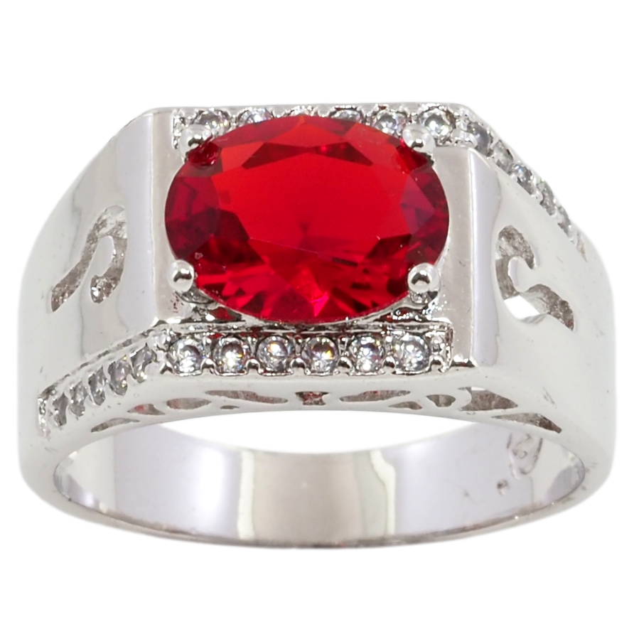 Перстень Xuping Родій Червоний фіаніт з доріжками цирконію фото №1