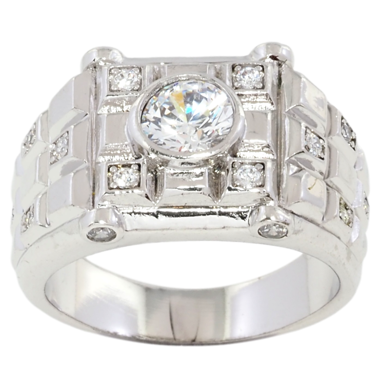 Перстень Xuping Родий Шахматный узор с вставками циркония фото №1