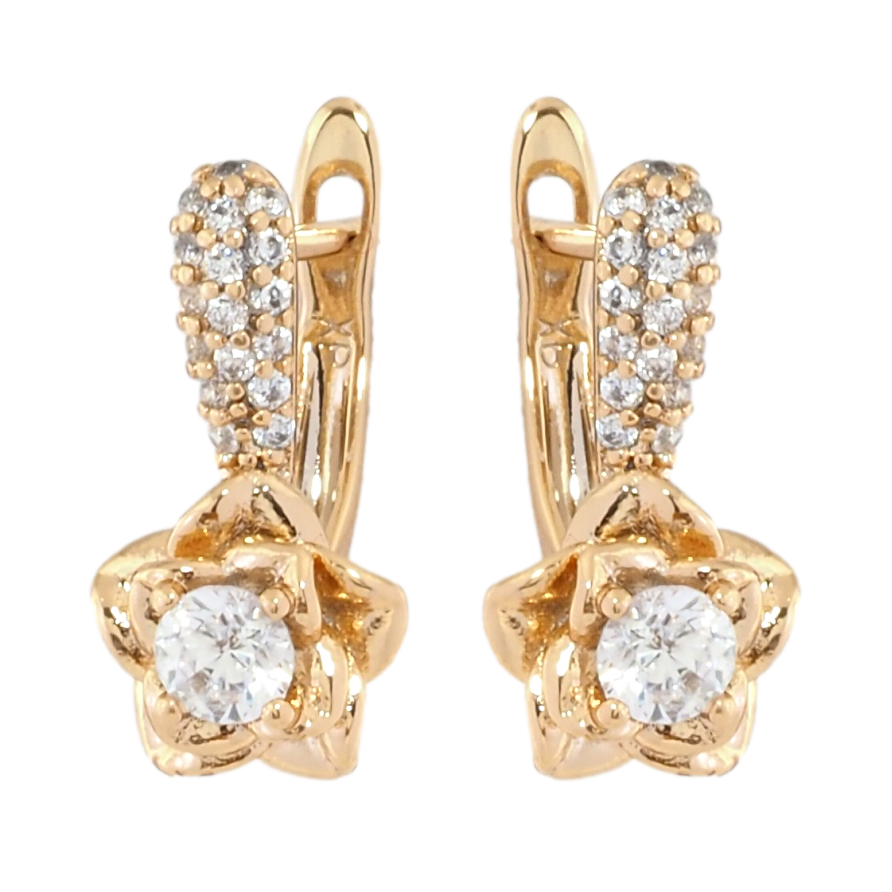 Серьги Xuping Позолота 18K английский замок Цветочки с цирконием фото №1
