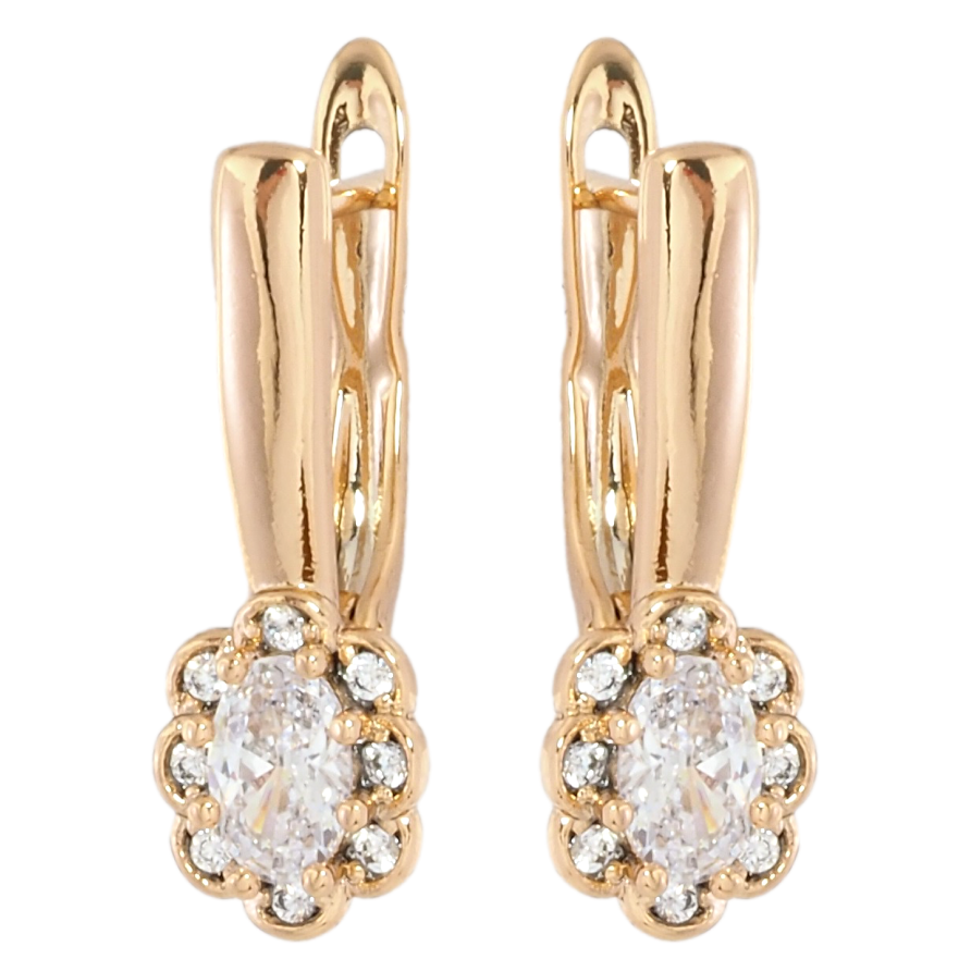 Серьги Xuping Позолота 18K английский замок Цветочки с фианитами и цирконием фото №1