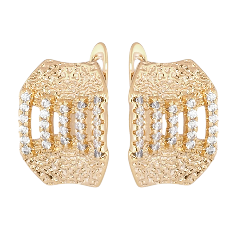 Сережки Xuping Позолота 18K англійський замок Декоративний візерунок з доріжками цирконію фото №1