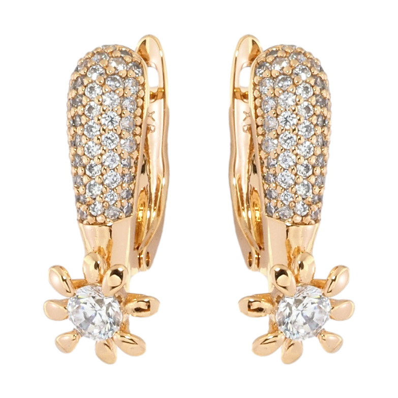 Серьги Xuping Позолота 18K английский замок Цветочки с инкрустацией цирконием фото №1