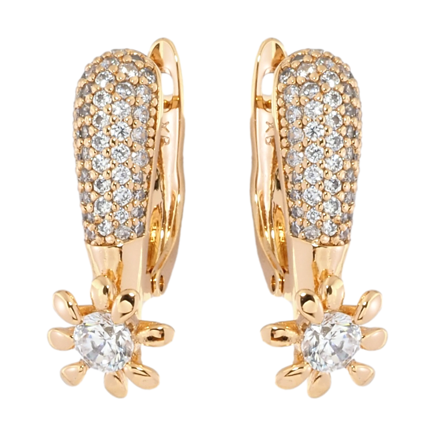 Серьги Xuping Позолота 18K английский замок Цветочки с инкрустацией цирконием фото №1