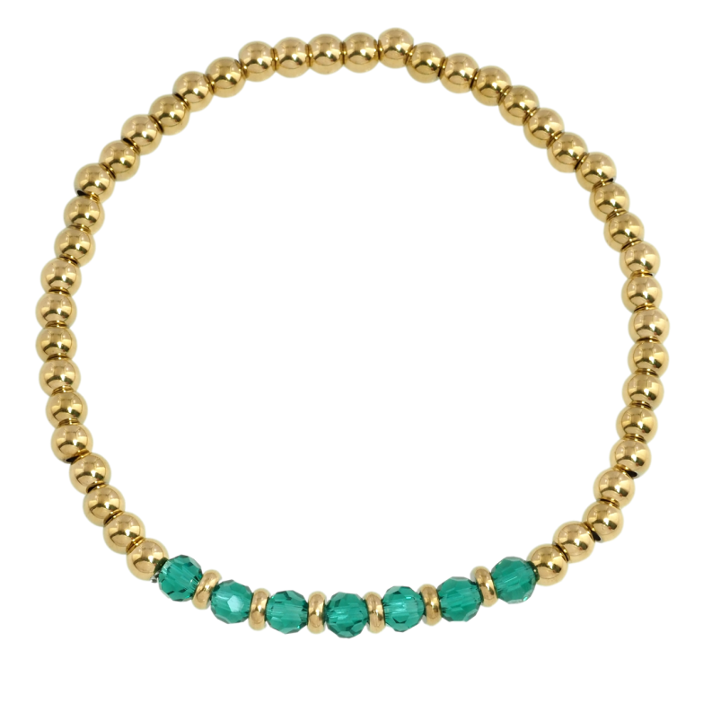 Браслет Xuping ТТМ Stainless Steel колір 14K Золотисто-зелені намистини на резинці 17-22см х 4мм фото №1