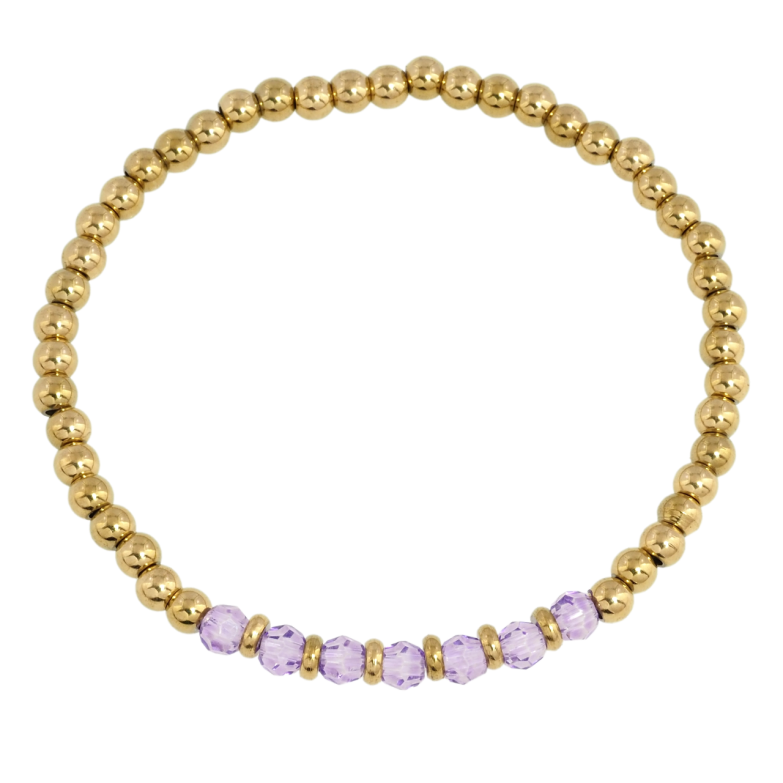 Браслет Xuping ТТМ Stainless Steel цвет 14K Золотисто-сиреневые бусины на резинке 17-22см х 4мм фото №1