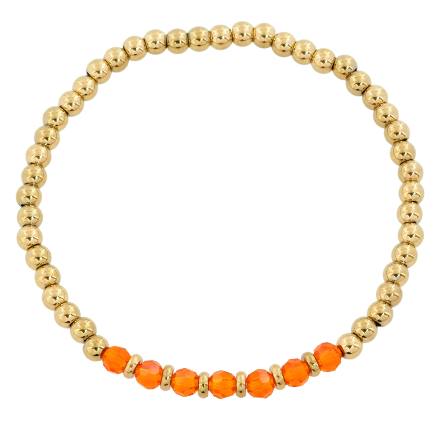 Браслет Xuping ТТМ Stainless Steel колір 14K Золотисто-помаранчеві намистини на резинці 17-22см х 4мм фото №1
