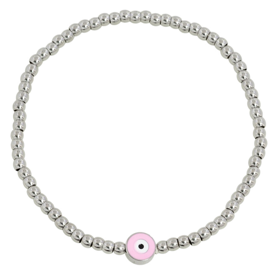 Браслет Xuping ТТМ Stainless Steel цвет Родий Серебристые бусины с оберегом, ø 7мм на резинке 17-20см х 3мм фото №1