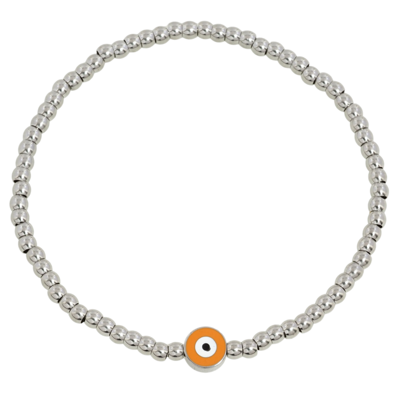 Браслет Xuping ТТМ Stainless Steel колір Родій Сріблясті намистини з оберегом, ø 7мм на резинці 17-20см х 3мм фото №1