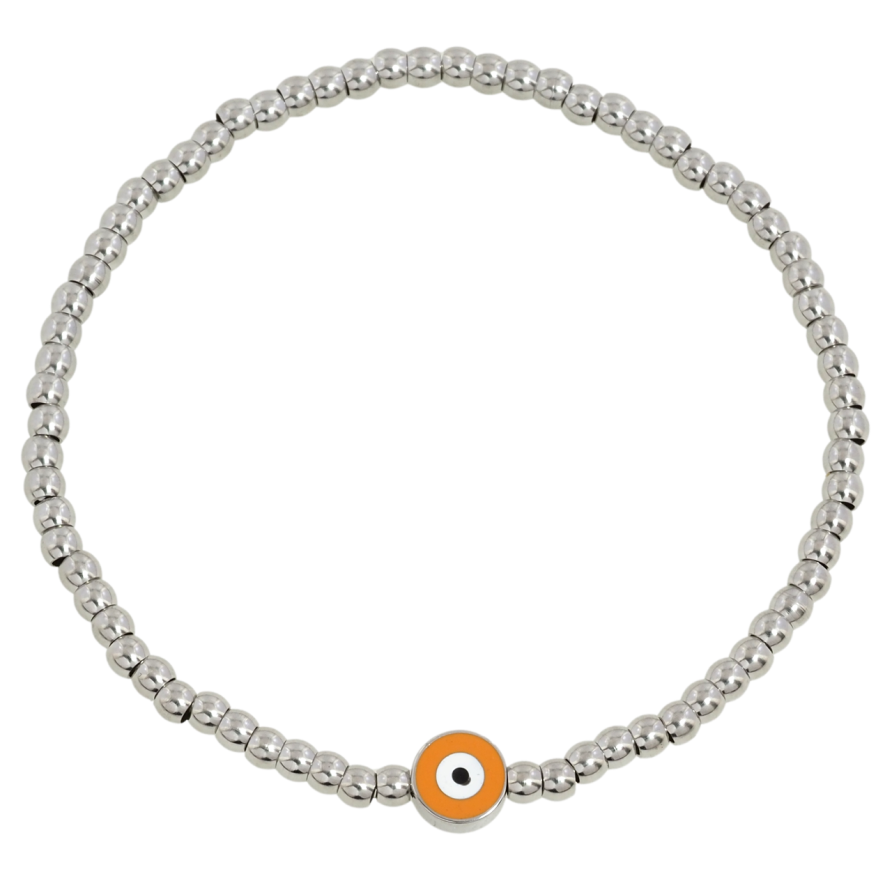 Браслет Xuping ТТМ Stainless Steel цвет Родий Серебристые бусины с оберегом, ø 7мм на резинке 17-20см х 3мм фото №1