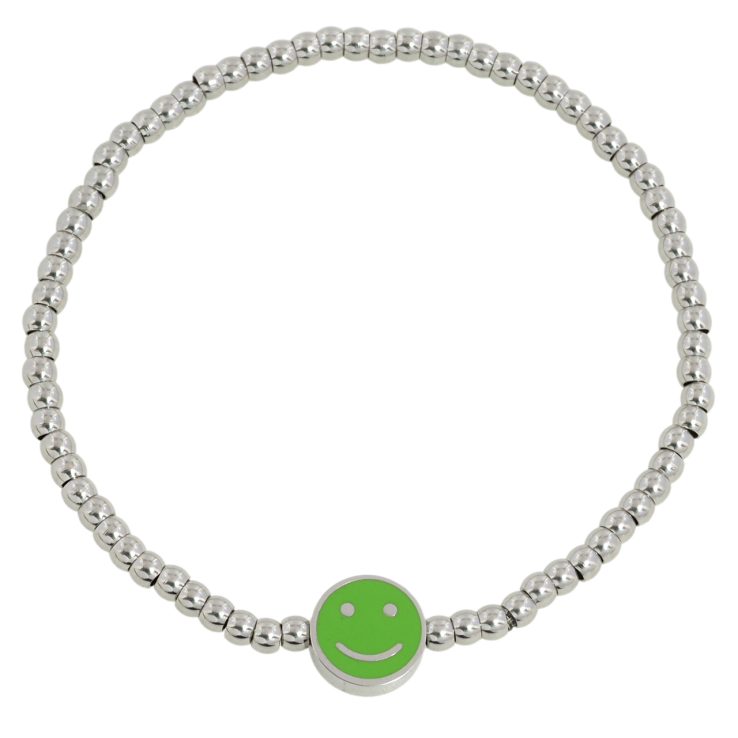 Браслет Xuping ТТМ Stainless Steel колір Родій Сріблясті намистини зі смайликом ø 10мм на резинці 17-20см х 3мм фото №5 Браслет Xuping ТТМ Stainless Steel колір Родій Сріблясті намистини зі смайликом ø 10мм на резинці 17-20см х 3мм фото №5