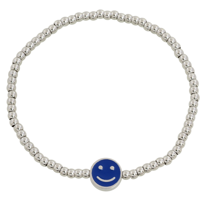 Браслет Xuping ТТМ Stainless Steel колір Родій Сріблясті намистини зі смайликом ø 10мм на резинці 17-20см х 3мм фото №1
