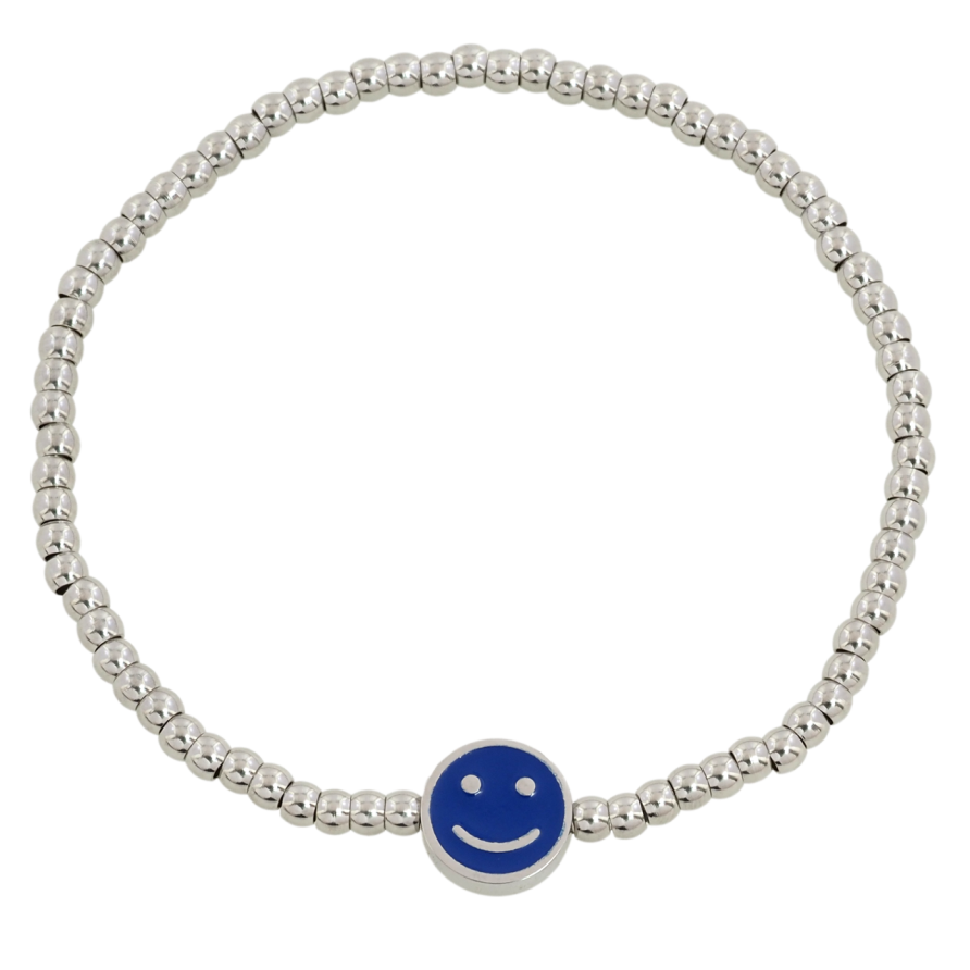 Браслет Xuping ТТМ Stainless Steel колір Родій Сріблясті намистини зі смайликом ø 10мм на резинці 17-20см х 3мм фото №1