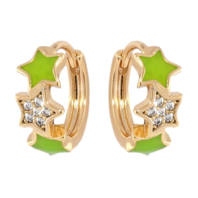 Сережки Xuping Позолота 18K колечка Зірки з салатовою емаллю та цирконієм фото №1
