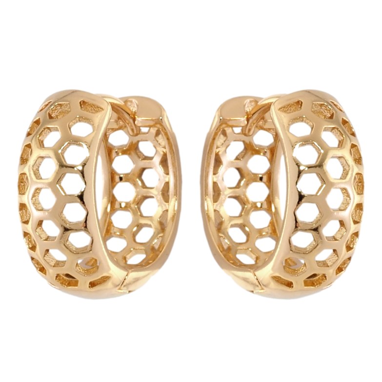 Сережки Xuping Позолота 18K колечка Різьблений візерунок стільники фото №1