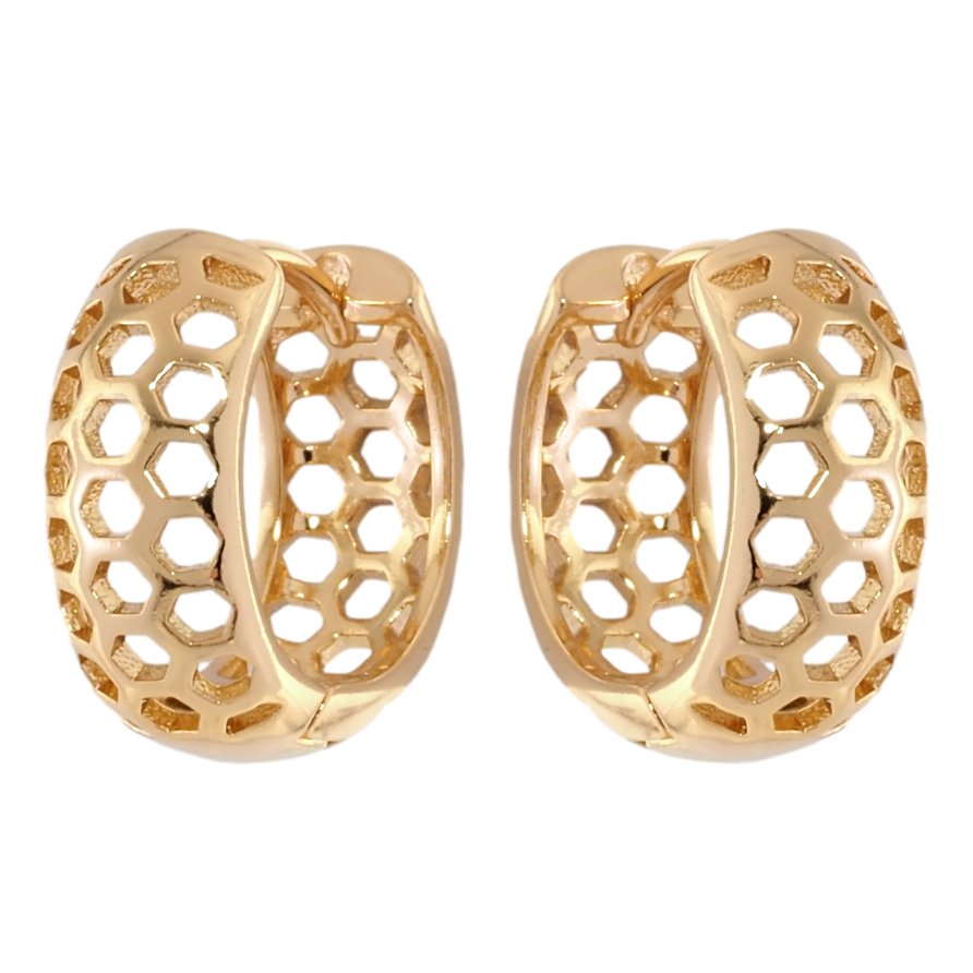 Серьги Xuping Позолота 18K колечки Резной узор соты фото №1
