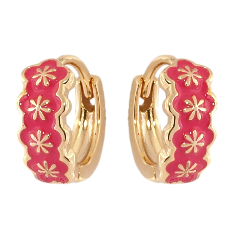 Сережки Xuping Позолота 18K колечка Візерунок із рожевою емаллю фото №1