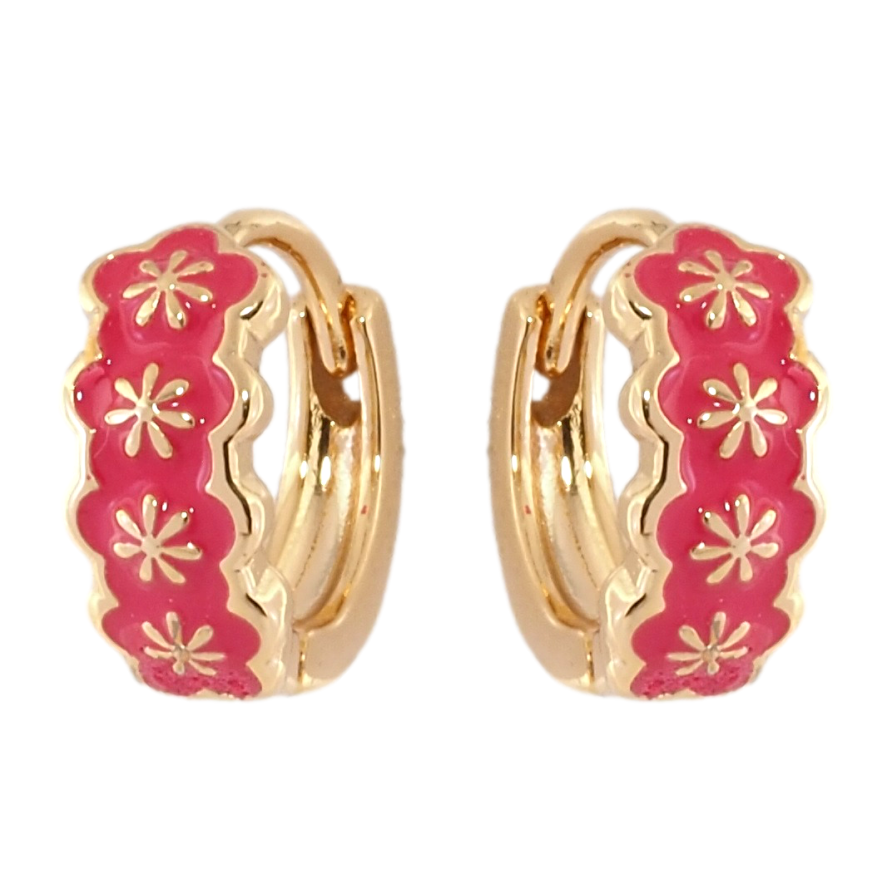 Серьги Xuping Позолота 18K колечки Узор с розовой эмалью фото №1