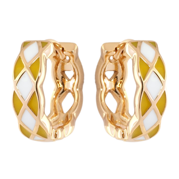 Серьги Xuping Позолота 18K колечки Узор желто-белой эмалью фото №7