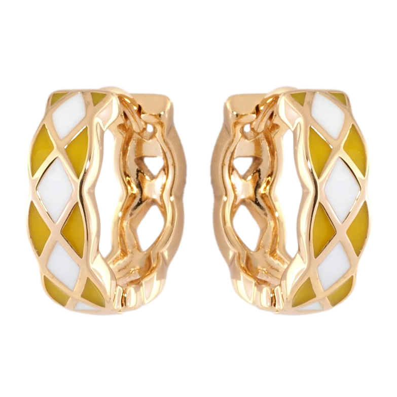 Серьги Xuping Позолота 18K колечки Узор желто-белой эмалью фото №1