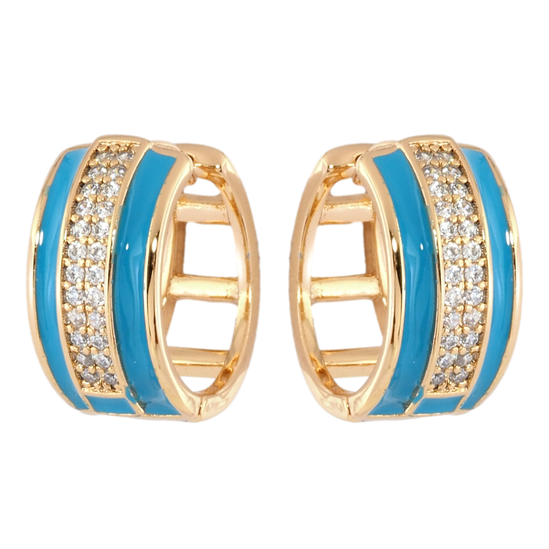 Серьги Xuping Позолота 18K колечки Узор с голубой эмалью и цирконием фото №1