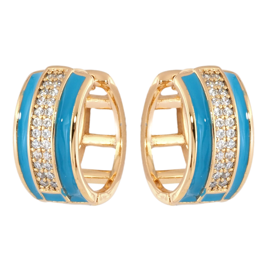 Серьги Xuping Позолота 18K колечки Узор с голубой эмалью и цирконием фото №1