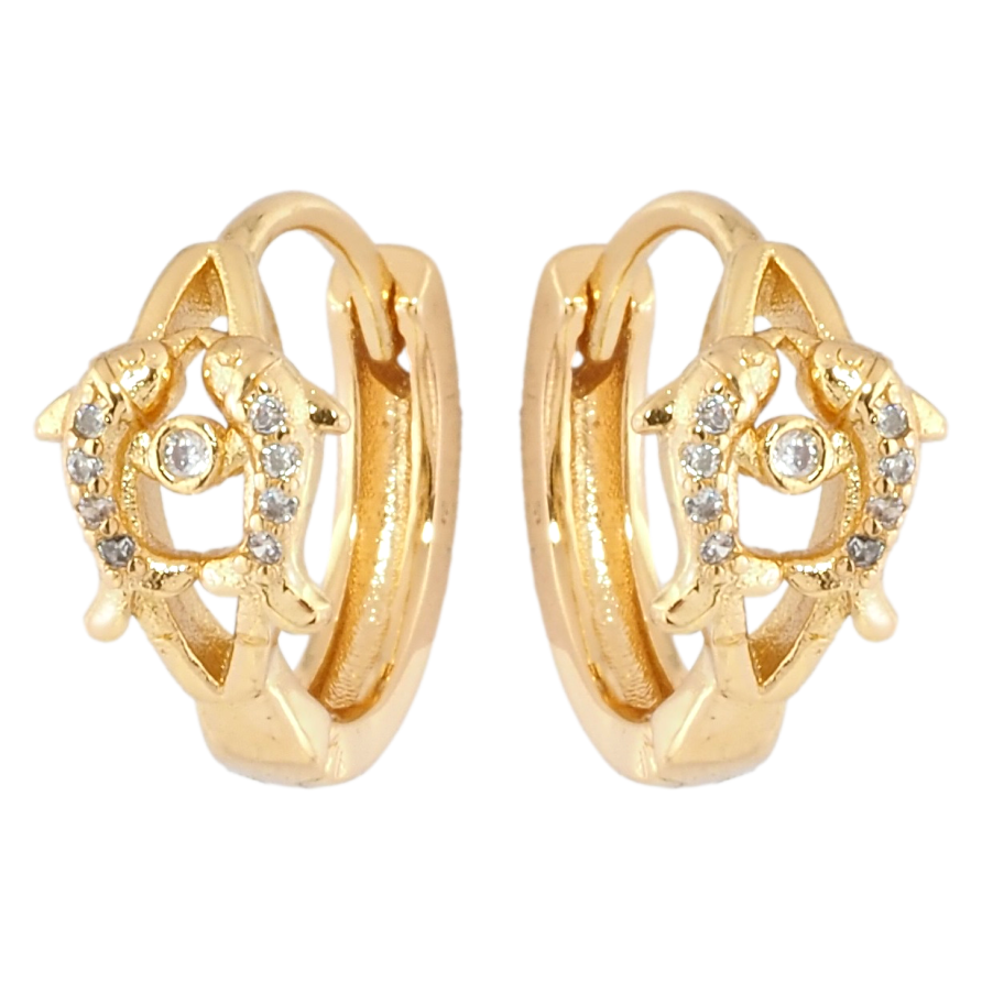 Серьги Xuping Позолота 18K колечки Дельфины с цирконием фото №1