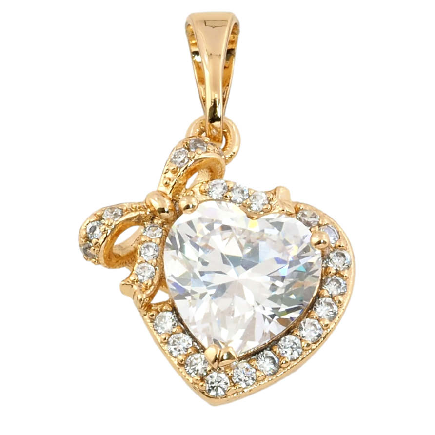 Кулон Xuping Позолота 18K Кришталеве сердечко з бантом для ланцюжка до 5мм фото №1