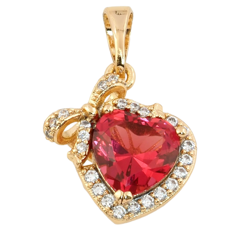 Кулон Xuping Позолота 18K Червоне кришталеве сердечко з бантом для ланцюжка до 5мм фото №1