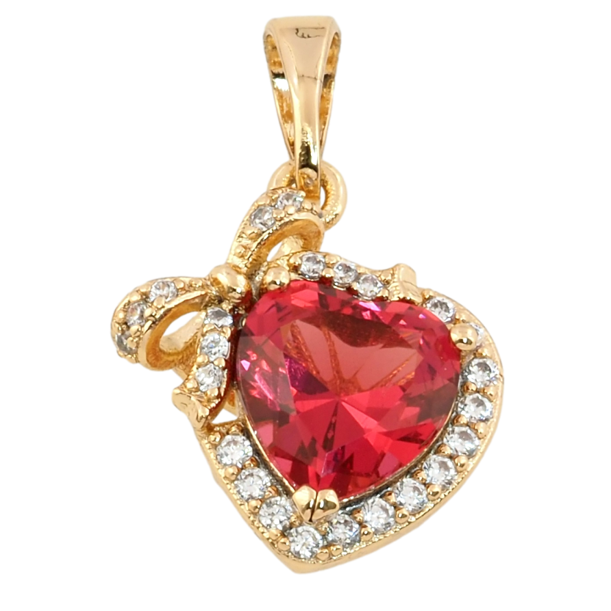 Кулон Xuping Позолота 18K Червоне кришталеве сердечко з бантом для ланцюжка до 5мм фото №1
