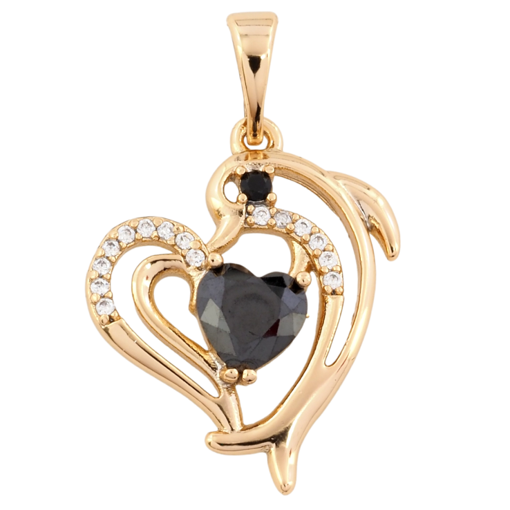 Кулон Xuping Позолота 18K Дельфін з чорним кришталевим сердечком для ланцюжка до 5мм фото №17