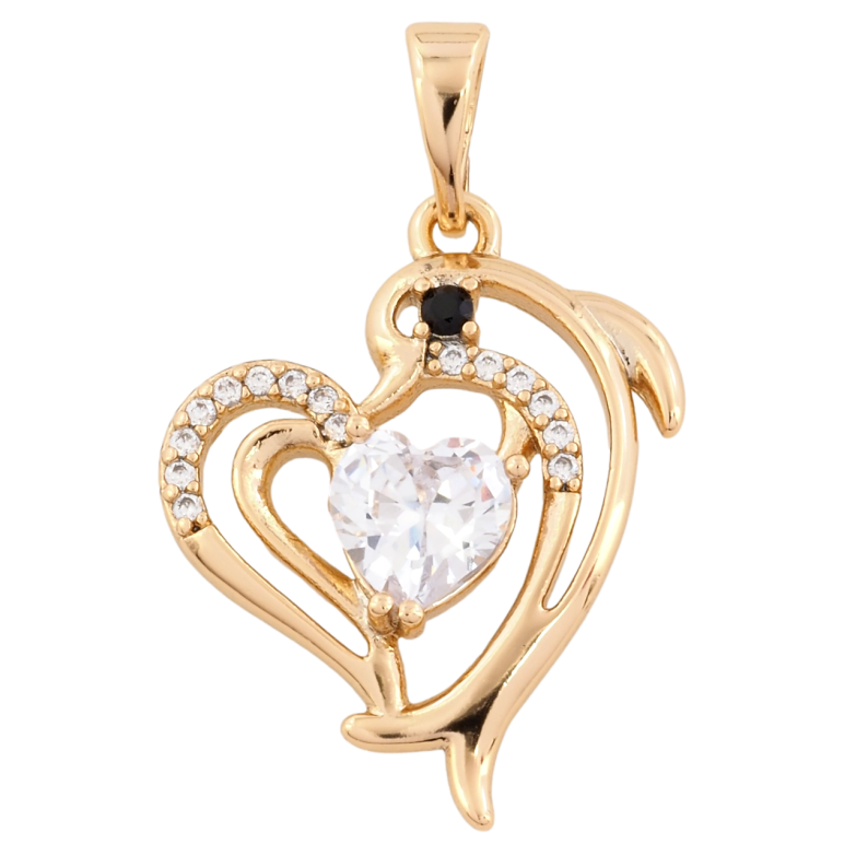 Кулон Xuping Позолота 18K Дельфін з кришталевим сердечком для ланцюжка до 5мм фото №1