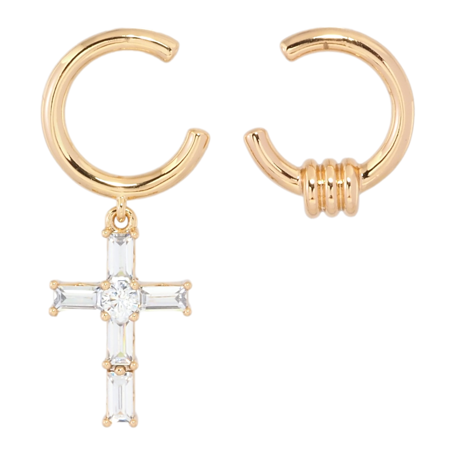 Серьги Xuping Позолота 18K пусеты Ассиметричные подвески с кристальным крестиком фото №1 Серьги Xuping Позолота 18K пусеты Ассиметричные подвески с кристальным крестиком фото №1