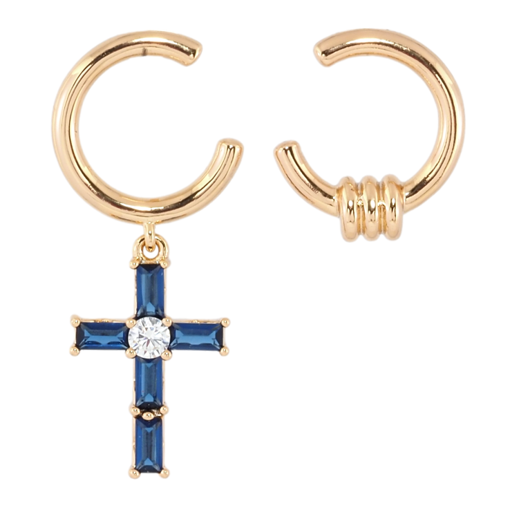 Серьги Xuping Позолота 18K пусеты Ассиметричные подвески с синим кристальным крестиком фото №9 Серьги Xuping Позолота 18K пусеты Ассиметричные подвески с синим кристальным крестиком фото №9