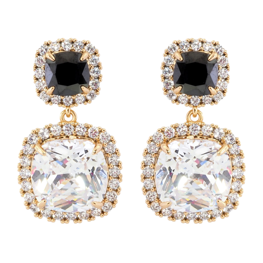 Серьги Xuping Позолота 18K пусеты Черно-белые фианиты в обрамлении циркония фото №1 Серьги Xuping Позолота 18K пусеты Черно-белые фианиты в обрамлении циркония фото №1